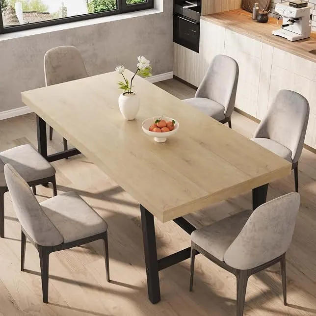 Garvee 71" Heavy Duty Kitchen Table, Modern Wood Dining Table, Natural | Heavy Duty Kitchen Table 71", Modern Dining Table For 6, Industri…