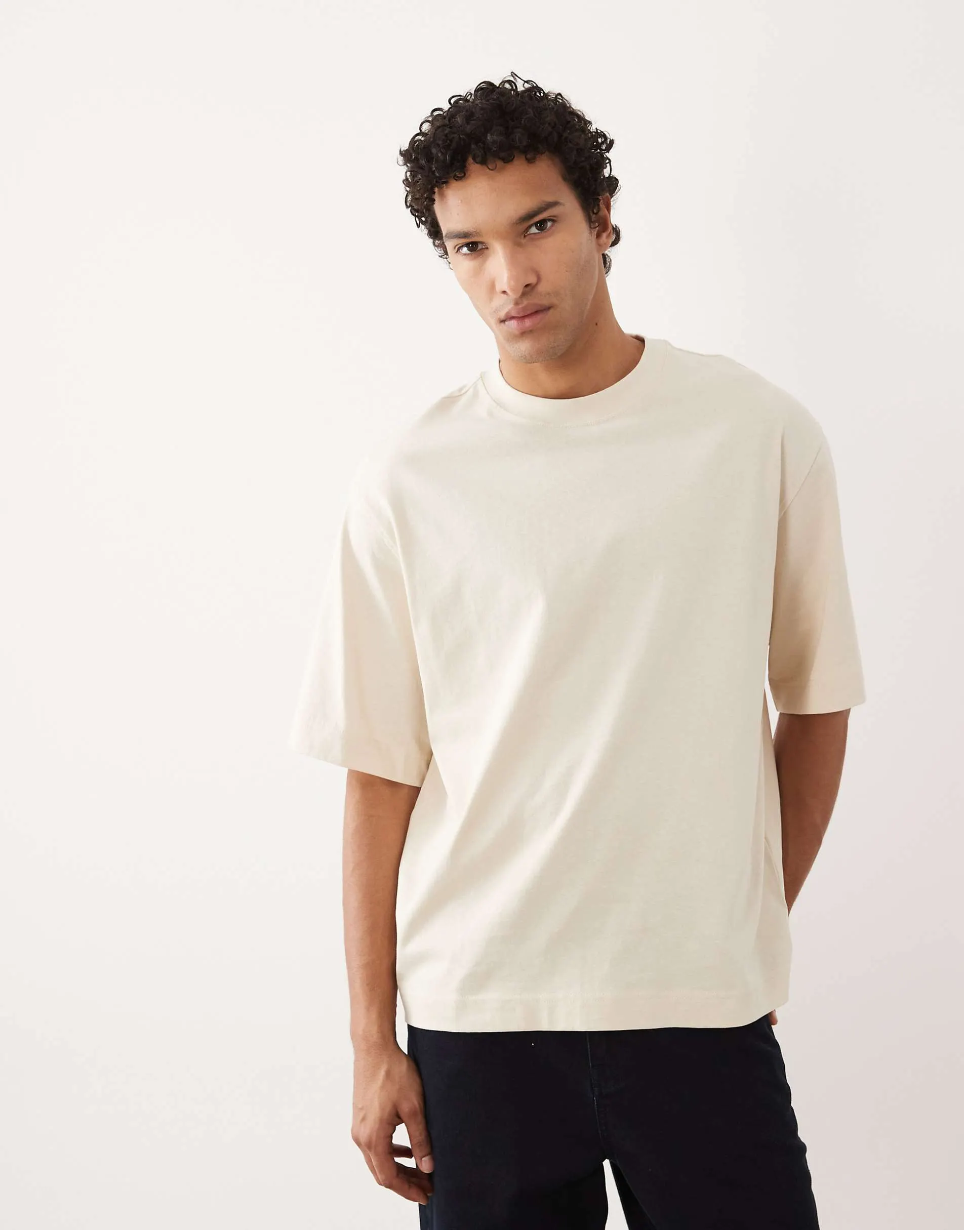 Selected heavyweight 220gsm oversized t-shirt in beige