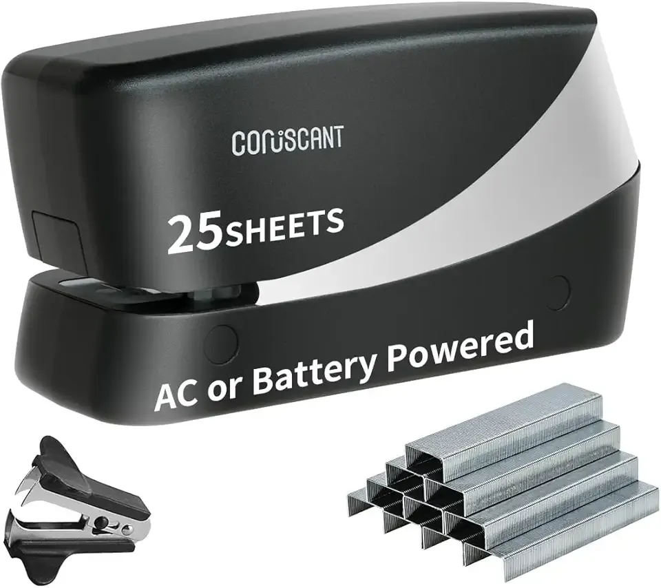 Coruscant Electric Stapler, Heavy Duty Desktop Stapler, Includes 2000 Staples and 1 Staple Remover, No-Jam Automatic AC or Battery Powered, 25 Sheet, Professional for Office Home School Use