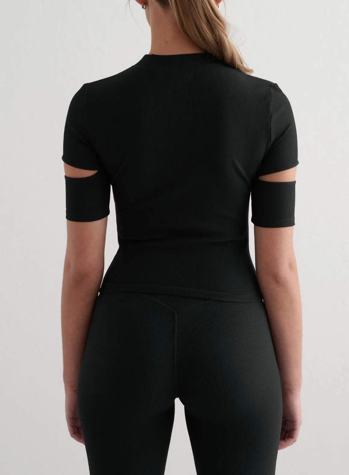 Black Ribbed Performance Cut-Out Top