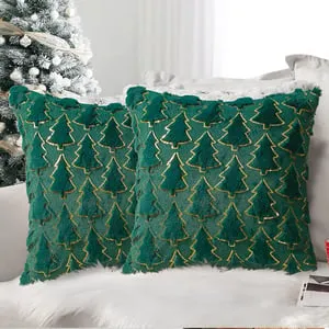 Juego de 2 fundas de cojín decorativas para árbol de Navidad, para dormitorio, sofá, decoración del hogar (verde, 45 x 45 cm).