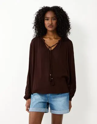 Blusa - Tinta unita - Marrone scuro