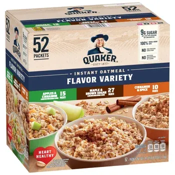 Quaker Instant Oatmeal, Variety Pack, 1.51 oz, 52-count