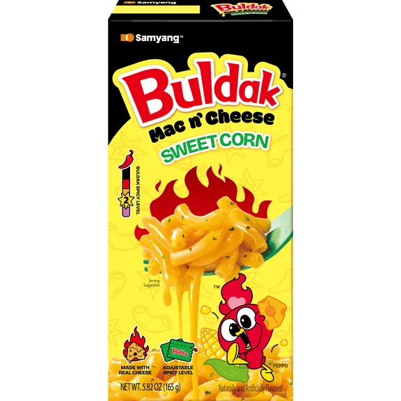 Buldak Mac & Cheese Sweet Corn Flavor Box with Spicy Sauce $2.48