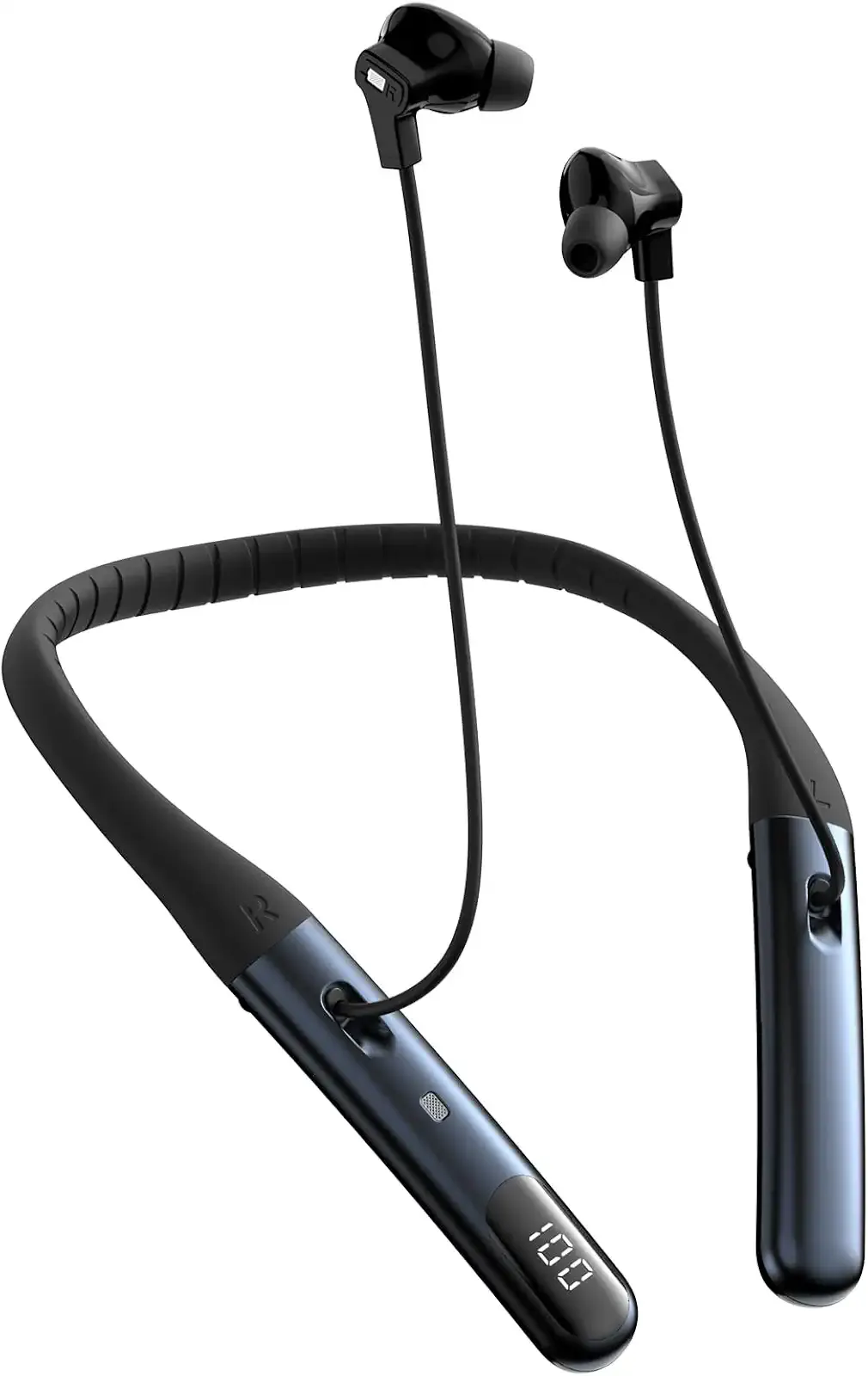 Hybrid Active Noise Cancelling Headphones Bluetooth 6.0 Neckband ANC, 100H | 5 AI ENC Mics, IPX6, LED Display, Magnetic Charging, in-Ear Neck Earbud, Dual Device Connection, Travel Airplane Home Office