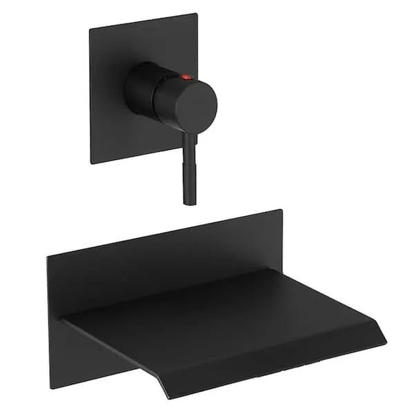 BWE Single Handle Wall Mount Spout Waterfall Tub Faucet Bathtub Filler in Matte Black