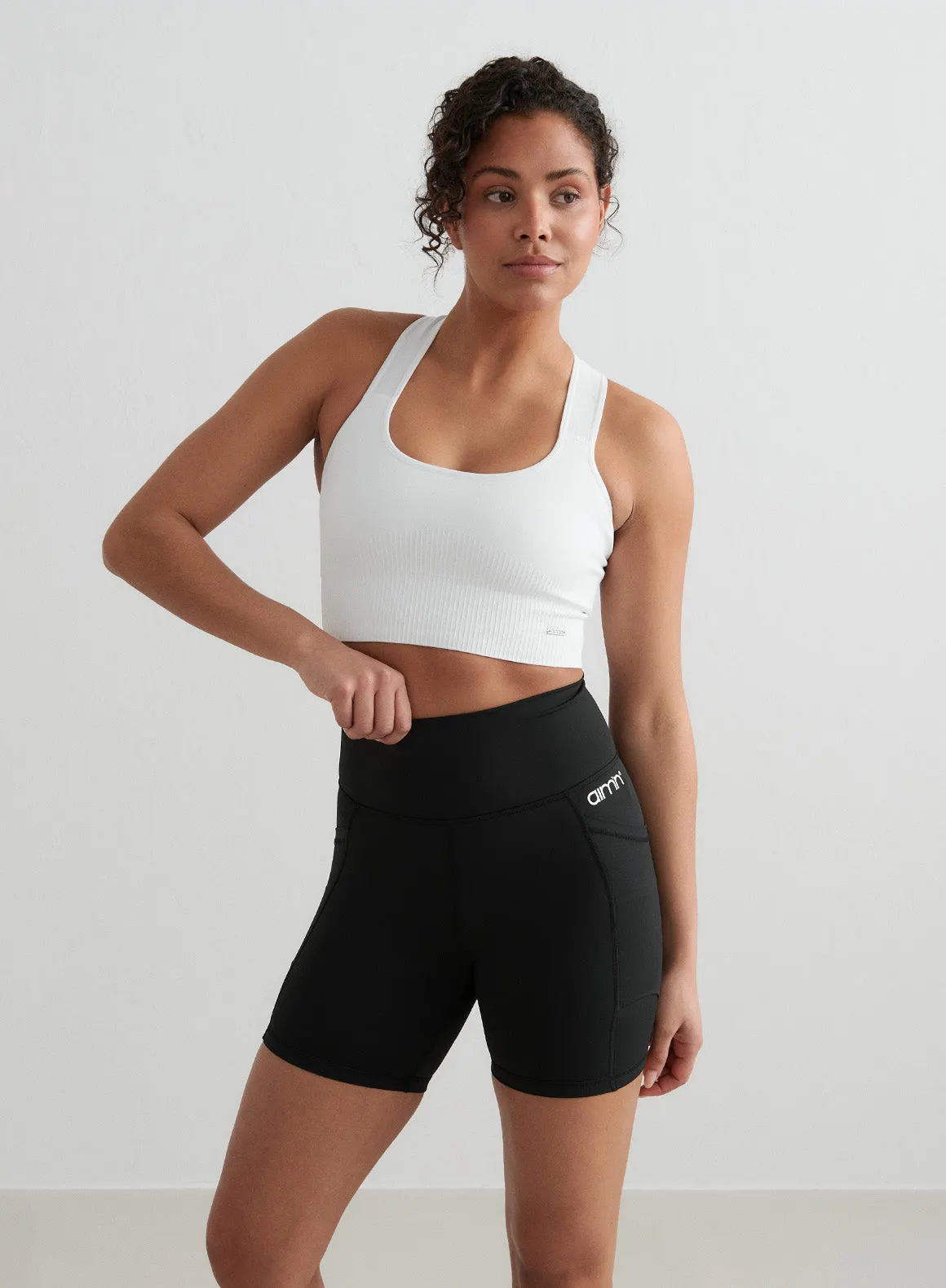 Black Double Pocket Midi Biker Shorts