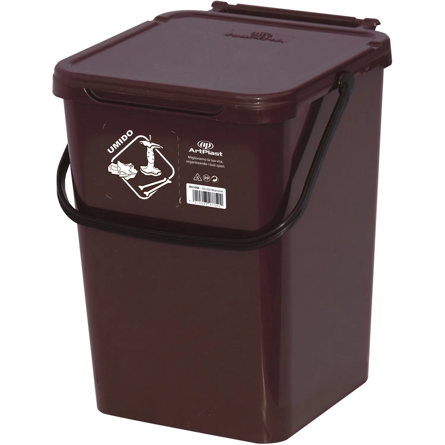 Pattumiera con coperchio colore marrone 10 litri