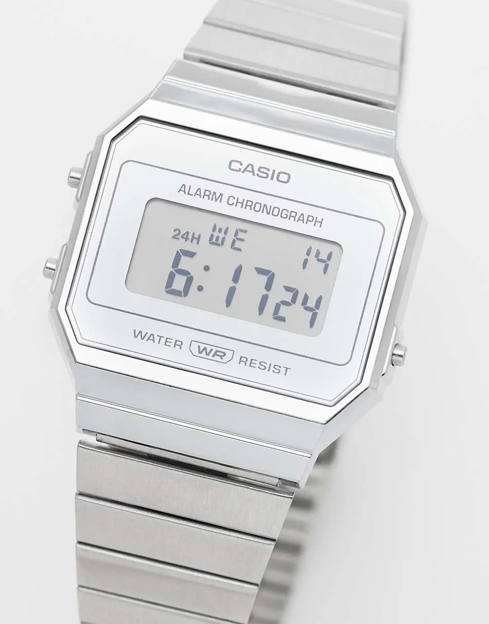 Casio A700 minimal vintage stainless steel watch in silver