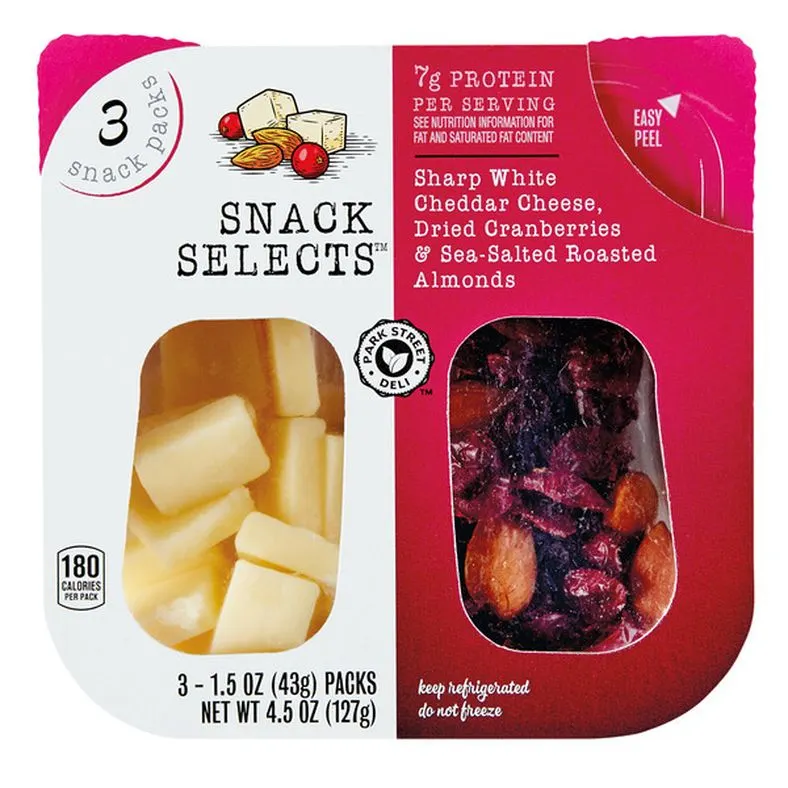 Park Street Deli Sharp White Cheddar, Cranberries & Almonds Snack Selects- 3 Pack
