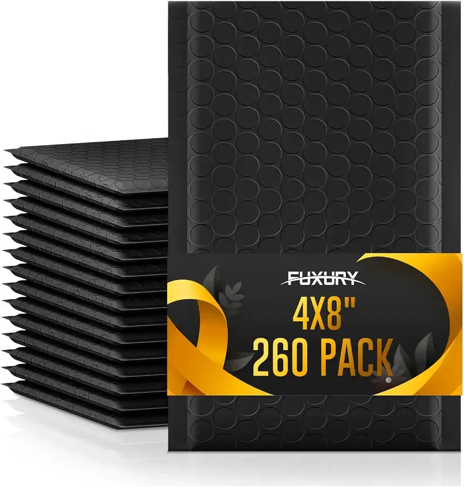 Fuxury 4x8 Bubble Mailer 260 Pack Black Padded Envelopes Usable Size 4x7" | Self-Seal Bubble Envelopes for Mailing Small Bubble Mailers Padded Mailers for Small Business, Shipping Cards, #000 Bulk