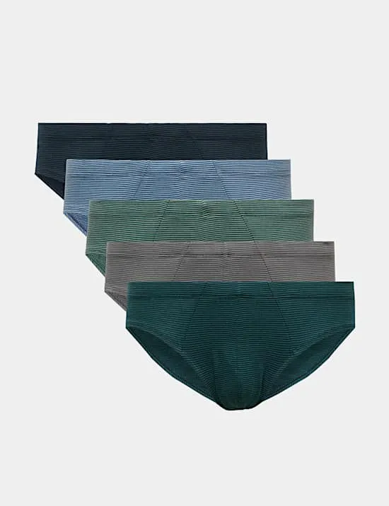 5er-Pack Slips StayNew™ aus reiner Baumwolle mit Streifenmuster