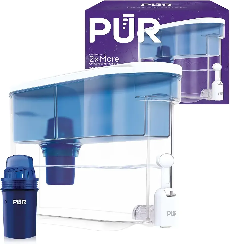 PUR 30-Cup Countertop Water Filter Dispenser, White/Blue, DS1800Z | 2-in-1 filtration, includes cartridge, lasts 40 gallons or 2 months, dishwasher safe