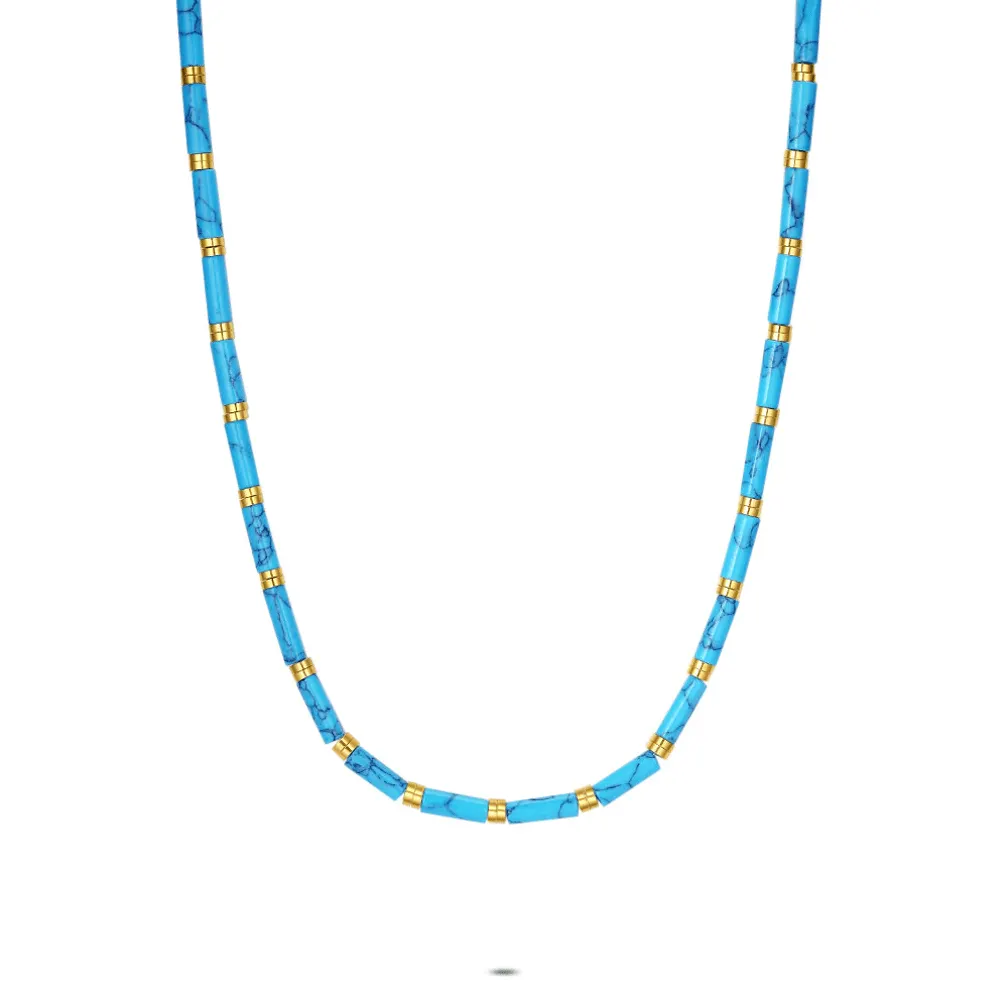 Halsketting in edelstaal, turquoise stenen