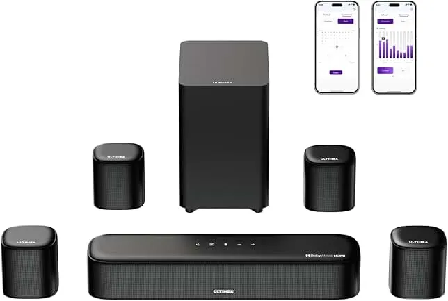 ULTIMEA 7.1ch Dolby Atmos Surround Sound System for TV, with 4 Surround Speakers, Surround Sound System Sound Bar with Subwoofer for Home Theater, A…