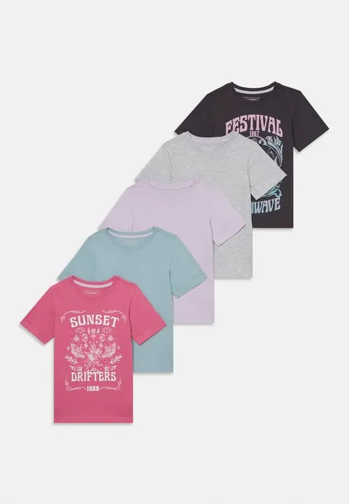 5 PACK - T-shirts med print - dark grey/white/pink