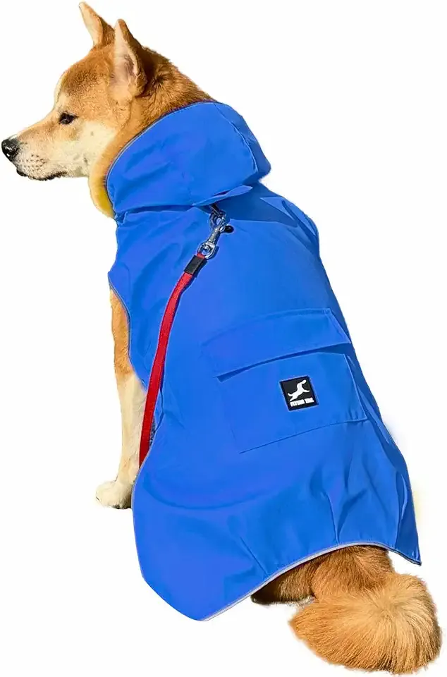 Non-Stiff Fabric Dog Raincoat, Easy Running, Hiking, Waterproof & Reflective Dog rain Jacket for High-Energy Dogs, Dog Poncho with Hood, Adjustable Neck, Belly Strap (Blue, Small)