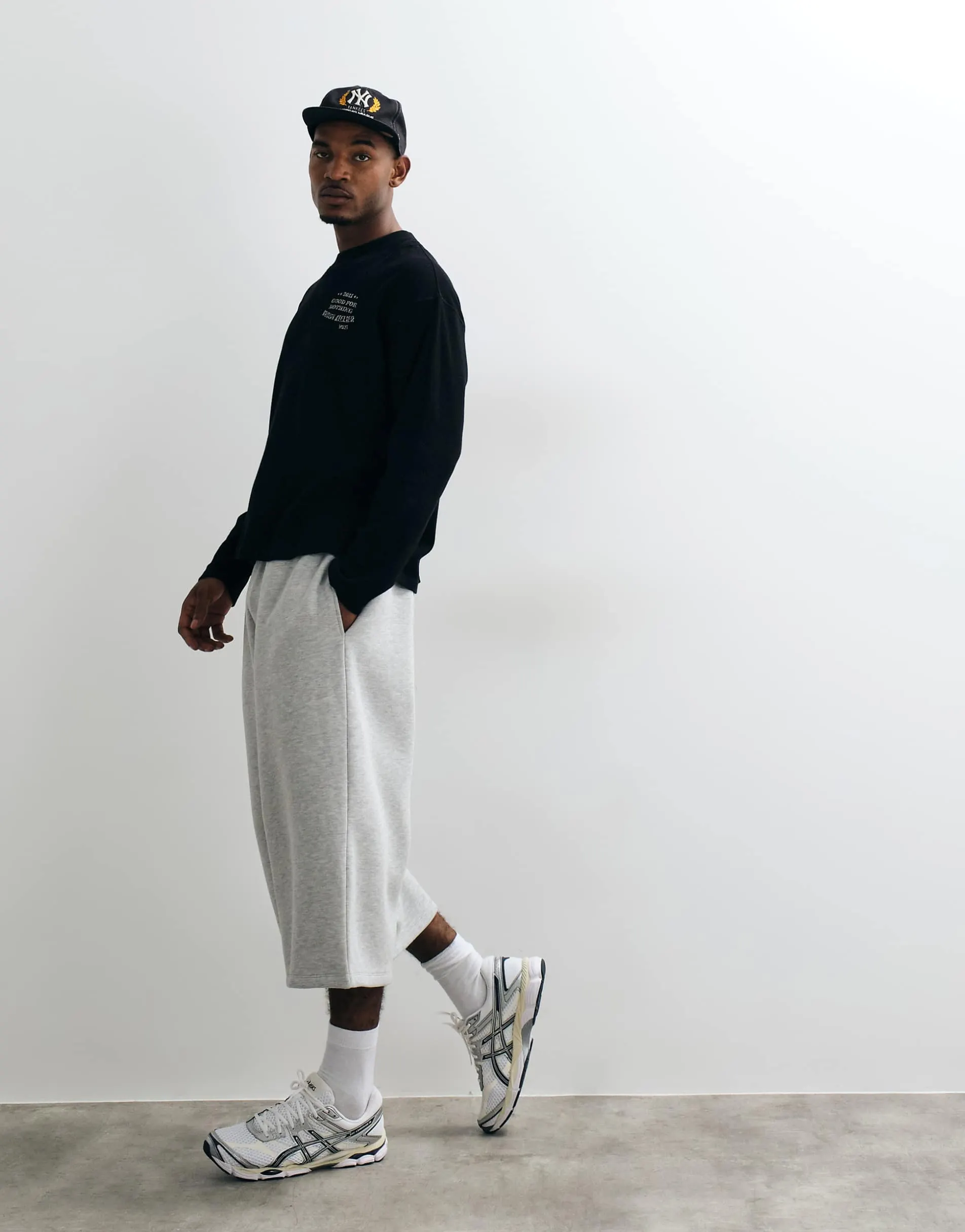 COLLUSION baggy longline jersey shorts in grey marl