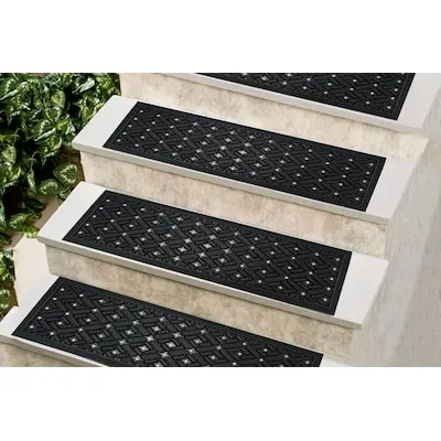 Ottomanson Non-Slip Stair Mat 5 Pack 1 x 3 (ft) Loomed Rubber Black Square Edge Rectangular Indoor/Outdoor Geometric House Washable Pet Friendly Stair tread rug 5