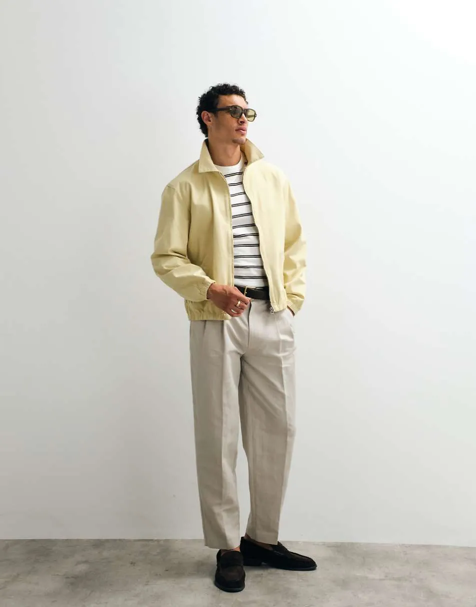 ASOS DESIGN linen rich smart oversized tapered pleated trousers in stone