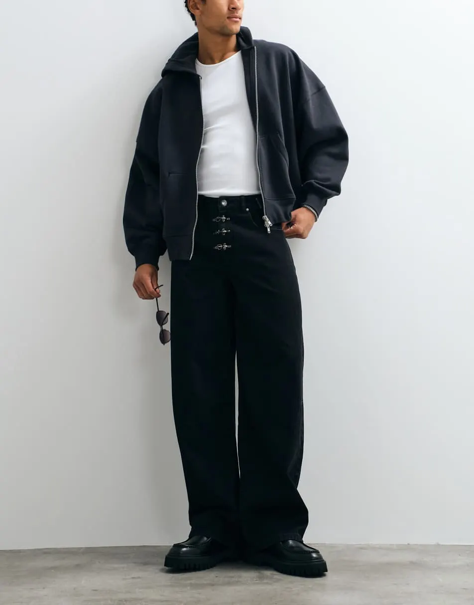 Liquor N Poker baggy fireman clasp detail jeans in black