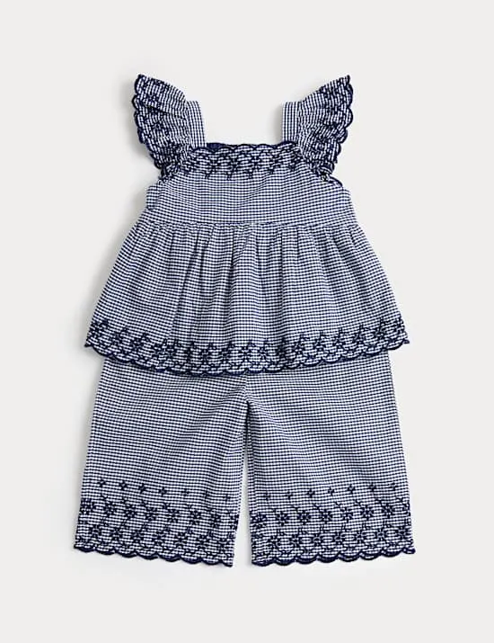 Outfit aus Oberteil und Hose mit Gingham-Muster (0–5 J.)