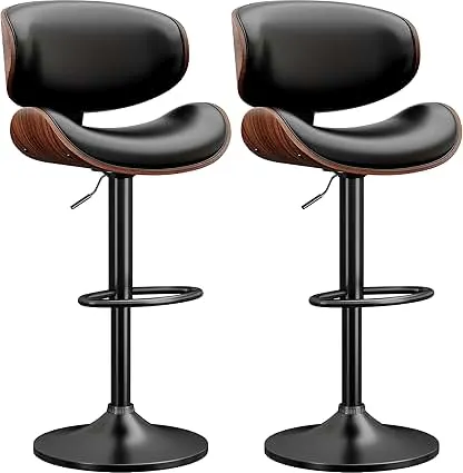 YaFiti Swivel Bar Stools Set of 2 for Kitchen Counter, Adjustable Bentwood Barstools, Modern PU Leather Upholstered Bar Chair with Back and Footrest, for Bar, Kitchen, Dining Room, Black YaFiti Swivel Bar Stools Set of 2 for Kitchen Counter, Adjustabl…