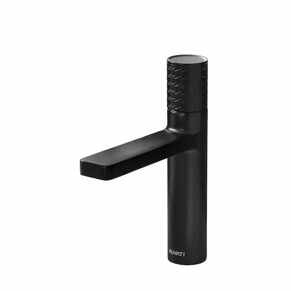 Ruvati Emilio Round Diamond Pattern Knurled Single Hole Bathroom Sink Faucet in Gunmental Black PVD