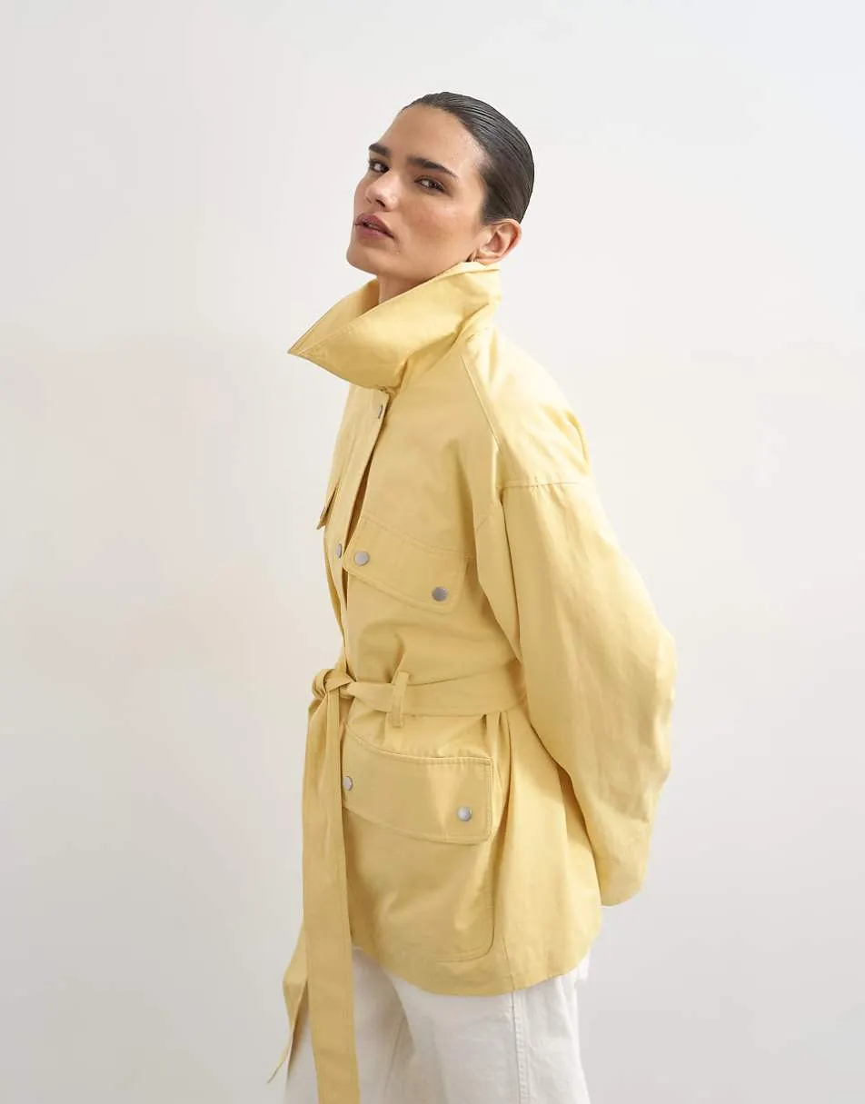 Topshop 4 pocket cotton shacket with quilted lining in butter yellow