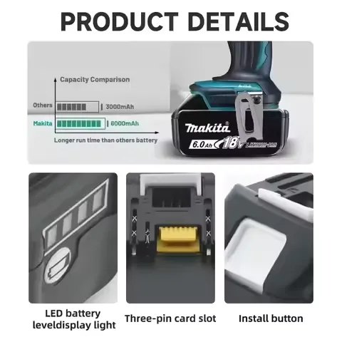 100% Original Makita 18V 6.0 Rechargeable Lithium Battery with LED Indicator High Capacity for Makita Cordles Power Tool Battery
