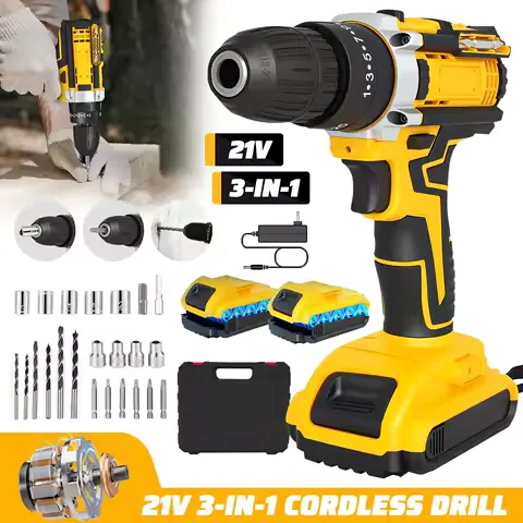 21V 3/8" Cordless Drill Impact Driver Combo Kit 50Nm 2600 RPM Screwdriver Power Tools Brushless with 2 Batteries and Charger