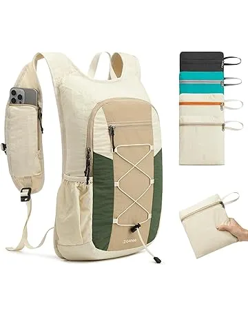 G4Free 20L Hiking Backpack Lightweight Daypack with Phone Pocket Small Packable Foldable Hiking Bag for Women Men, Green+Beige