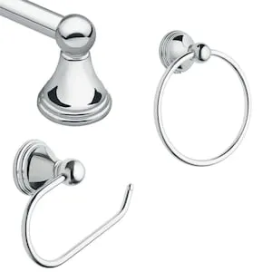 MOEN Preston 3-Piece Wall Mounted Bathroom Accessory/Hardware Set with Toilet Paper Holder Towel Ring and 18-Inch Towel Bar in Chrome