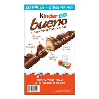 Kinder Bueno Chocolate and Hazelnut Chocolate Bars, 2 Bars, 1.5 oz, 20 Pack
