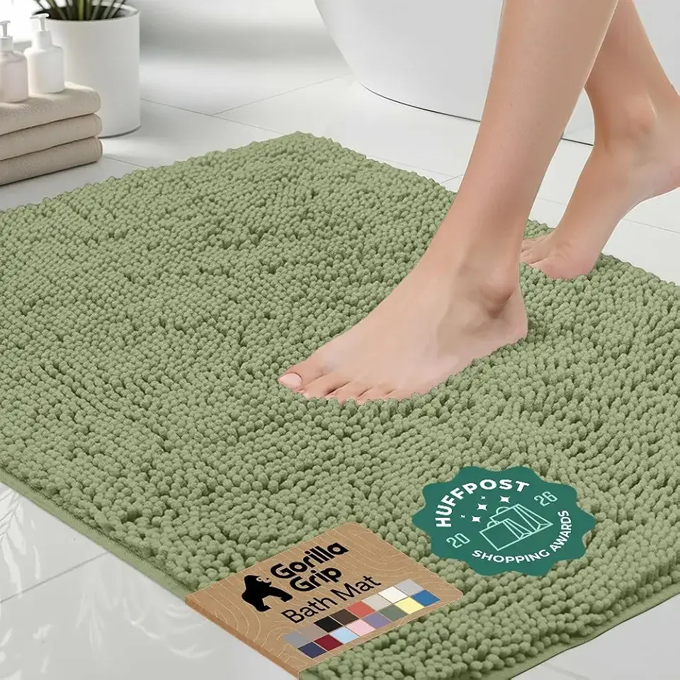 GORILLA GRIP Bath Rug Mat for Bathroom, Absorbent Chenille 24x17 Sage Green | Soft Thick Quick Dry Microfiber Mats, Rubber Backing, Machine Washable Tub and Shower Floor Rugs, Home Decor Essentials