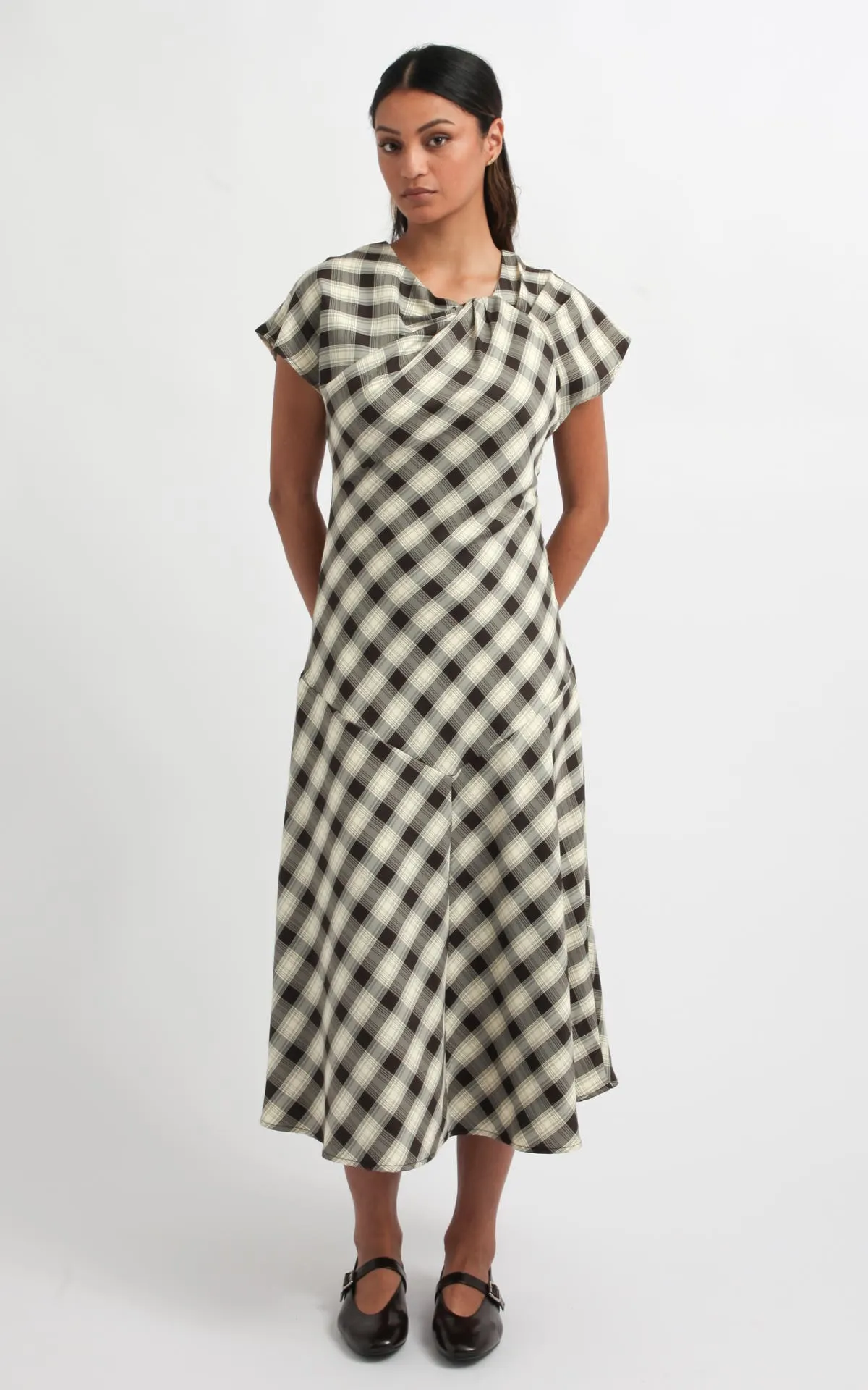Suiting Plaid Pleat Detail Dress