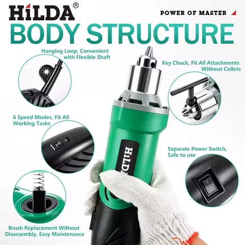 HILDA Electric Drill Engraver Variable 6 Speed High-Power Rotary Tool Set Woodworking Grinder Polishing