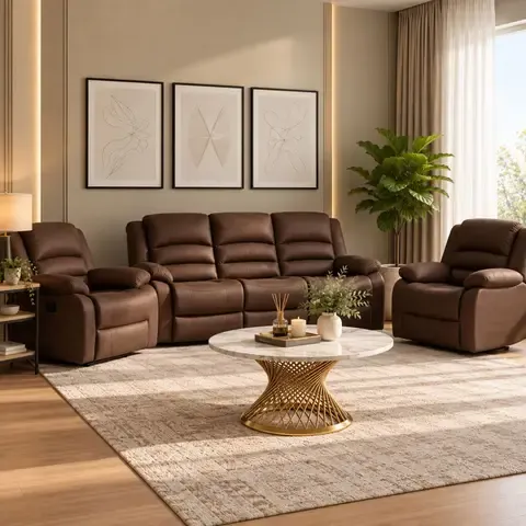 Juego de Living Moderno Reclinable - Sofá 3 Cuerpos + 2 Bergers - Martell
