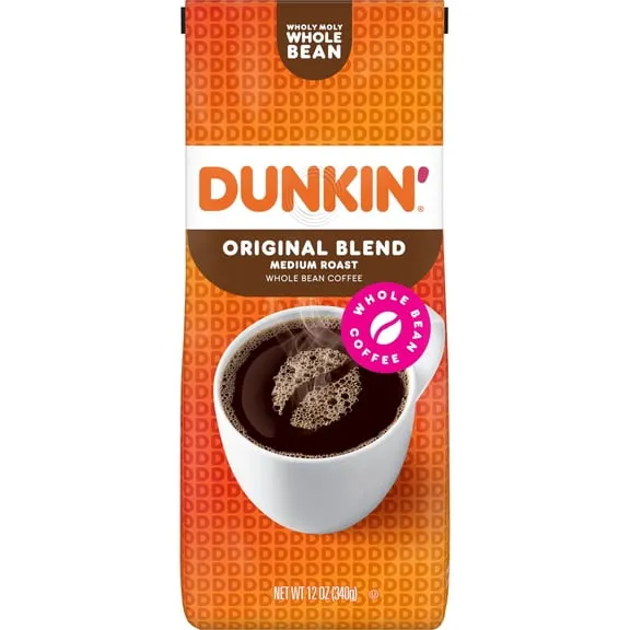 Dunkin’ Original Blend Whole Bean Coffee, Medium Roast, 12 oz Bag $9.97 83.1 ¢/oz