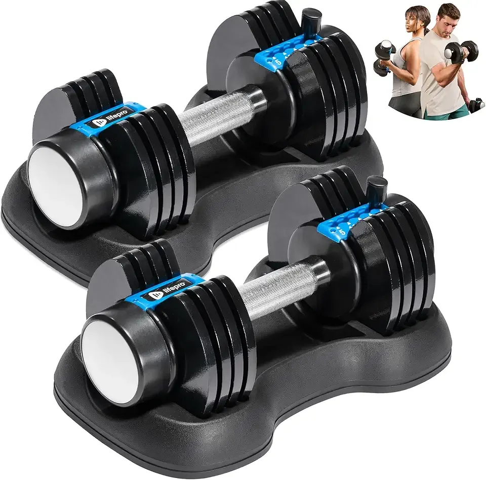 Lifepro Adjustable Dumbbells Set – Quick Adjustment, Anti Slip Handle – Space Saving & Strength Training Weights for Home Gym Exercise & Fitness