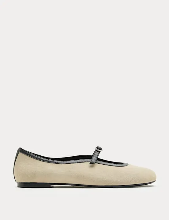 Suede Flat Mary Jane Ballet Pump Shoes