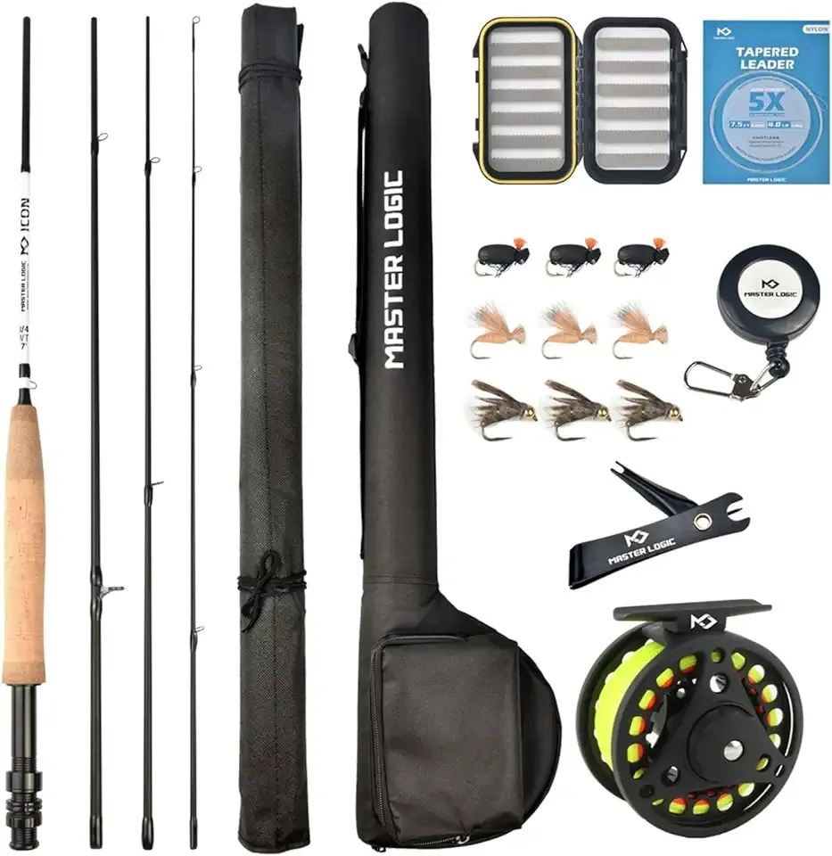 Fly Fishing Rod and Reel Combo Starter Kit, Graphite Fly Rod with Cork Handle, Die Cast Aluminum Reel, Fly Box Case & Fishing Flies and Carrying Case and Accessories