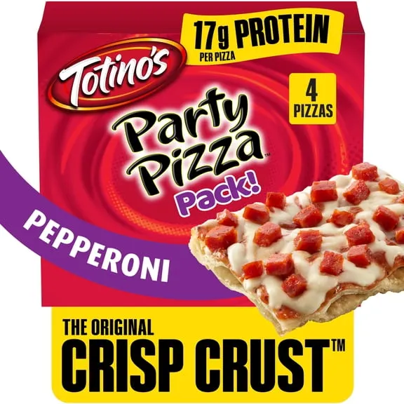 Rollback Totino's Party Pizza, Pepperoni, Thin Crust, 17g Protein, 40.8 oz, 4 Count (Frozen) $5.97 Was $6.97 14.6 ¢/oz