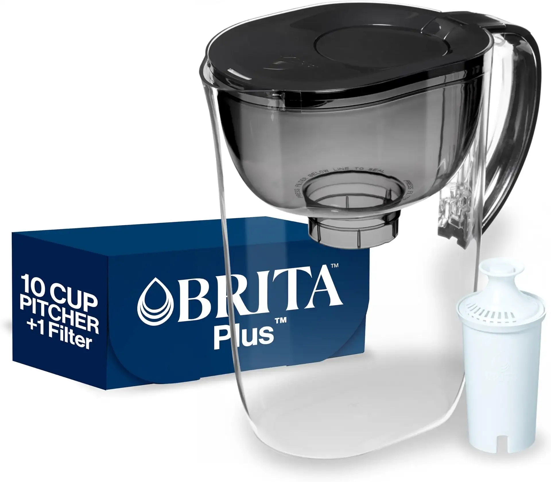 Brita Large 10 Cup Water Filter Pitcher, 1 BritaPlus Filter, Everyday, Black (Package May Vary)