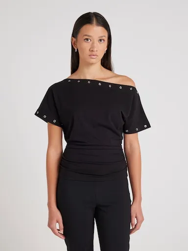 Sasha Eyelet Over The Shoulder Tee