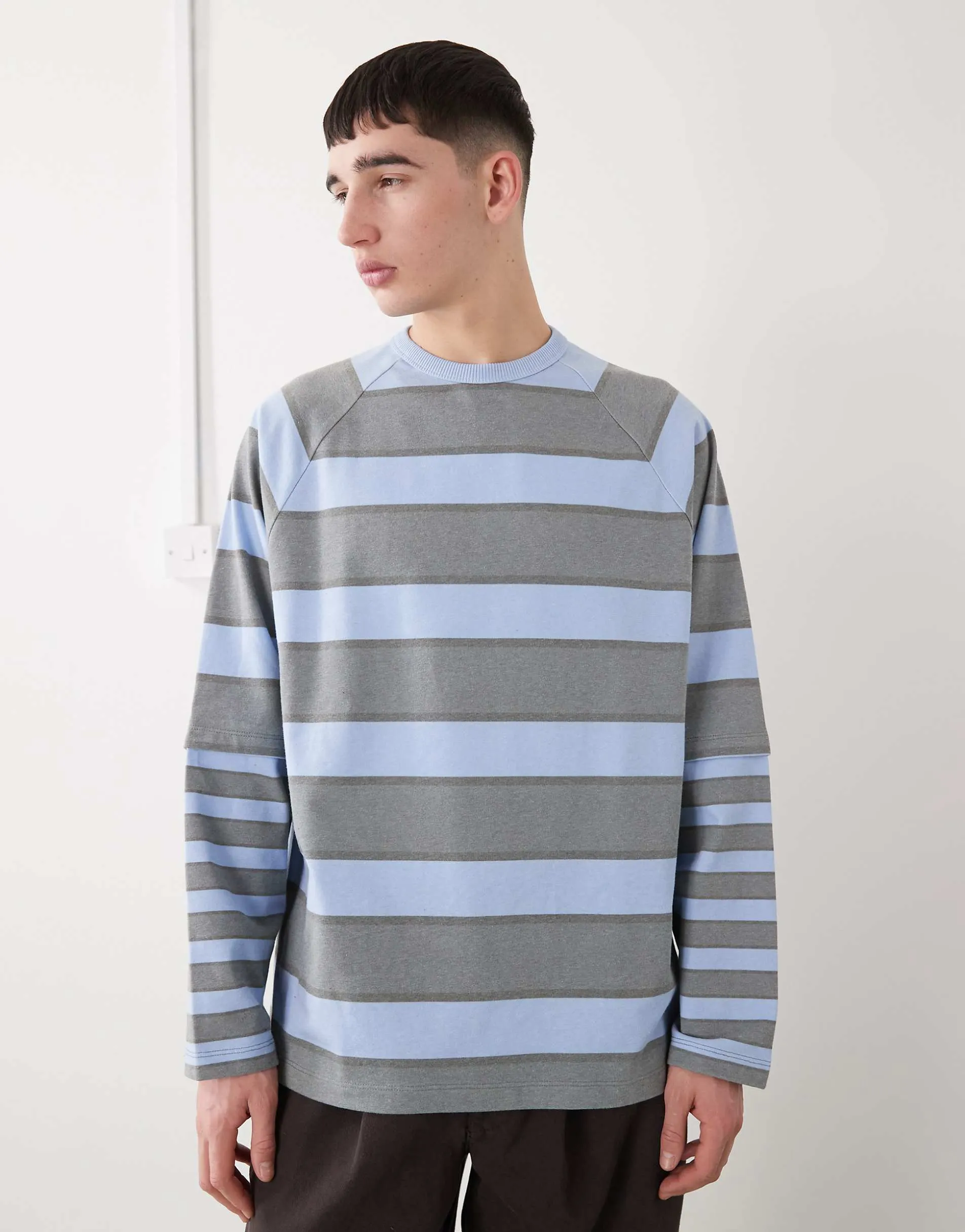 Reclaimed Vintage double layered t-shirt in blue stripe