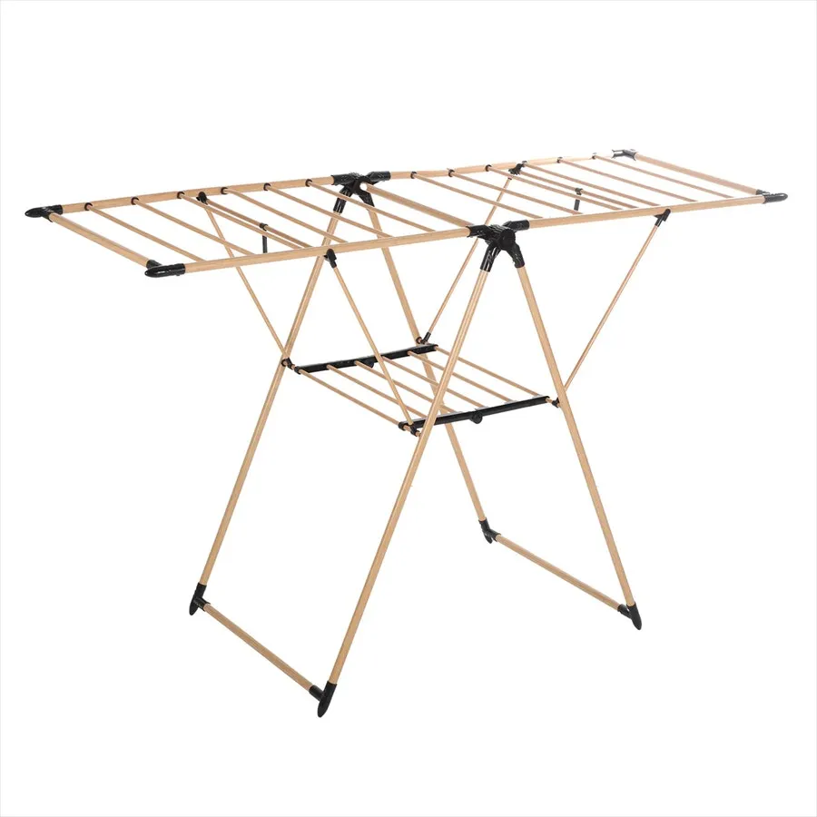 Tender de ropa reforzado plegable con alas 160 cm y base madera