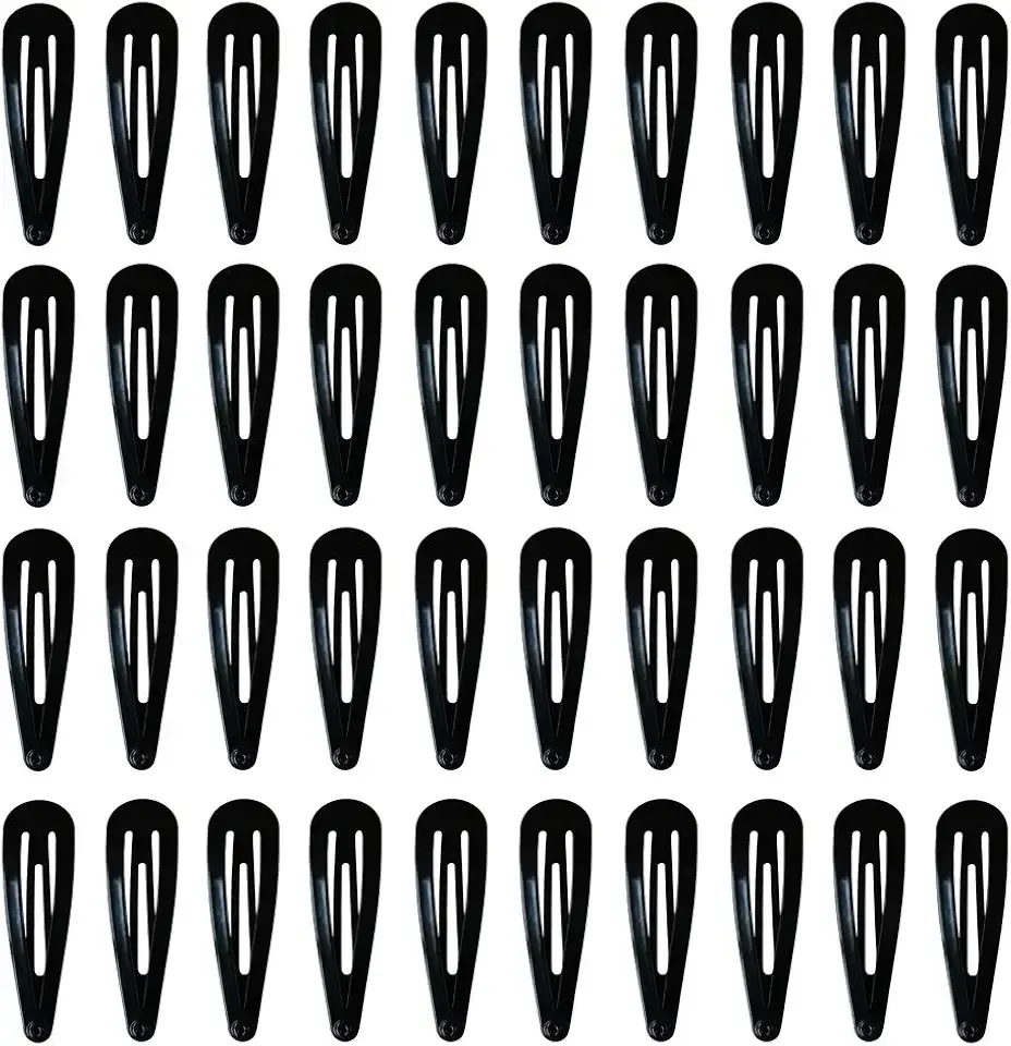 40 Pack Black 2 Inch Barrettes Women Metal Snap Hair Clips Accessories