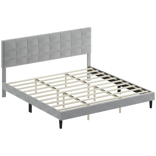 King Bed Frame with Headboard Under Bed Storage Wood Slats