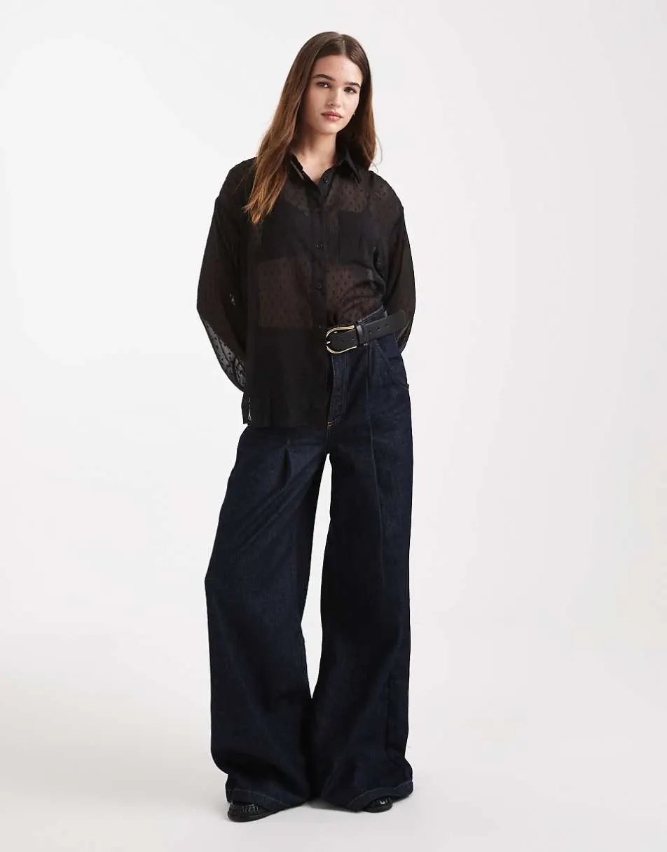 ASOS DESIGN sheer dobby detail shirt in black